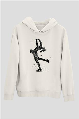 Buz Pateni Baskılı Unisex Ekru Hoodie