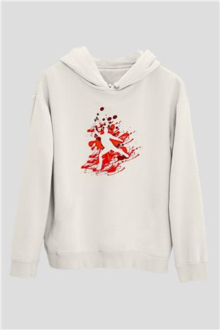 Buz Pateni Baskılı Unisex Ekru Hoodie