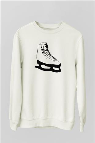 Buz Pateni Baskılı Unisex Ekru Sweatshirt