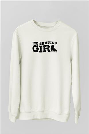 Buz Pateni Baskılı Unisex Ekru Sweatshirt