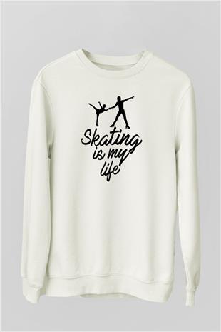 Buz Pateni Baskılı Unisex Ekru Sweatshirt