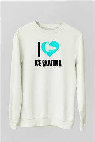 Buz Pateni Baskılı Unisex Ekru Sweatshirt