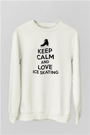 Buz Pateni Baskılı Unisex Ekru Sweatshirt