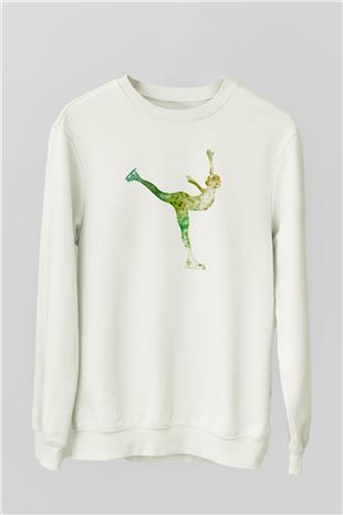 Buz Pateni Baskılı Unisex Ekru Sweatshirt