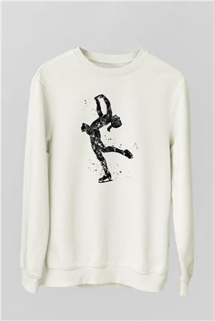 Buz Pateni Baskılı Unisex Ekru Sweatshirt