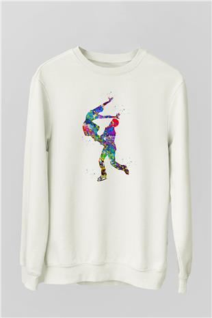 Buz Pateni Baskılı Unisex Ekru Sweatshirt