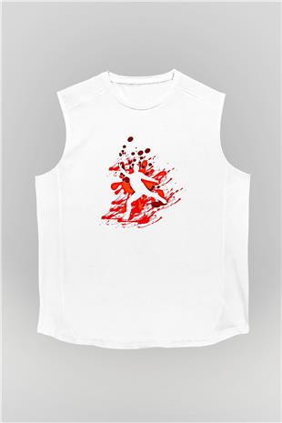Buz Pateni Baskılı Unisex Kolsuz Beyaz Tişört