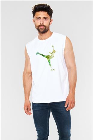 Buz Pateni Baskılı Unisex Kolsuz Beyaz Tişört