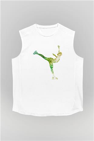 Buz Pateni Baskılı Unisex Kolsuz Beyaz Tişört
