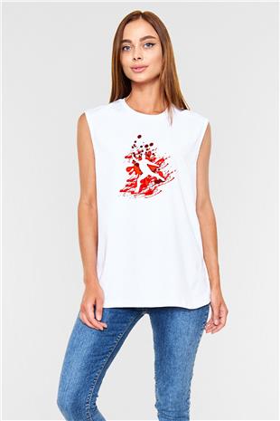 Buz Pateni Baskılı Unisex Kolsuz Beyaz Tişört