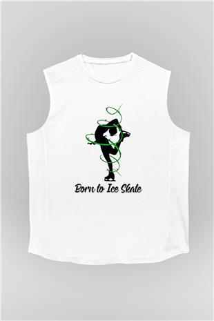 Buz Pateni Baskılı Unisex Kolsuz Beyaz Tişört