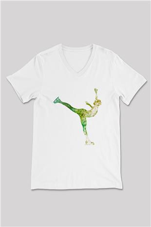 Buz Pateni Baskılı Unisex V Yaka Tişört - Tshirt