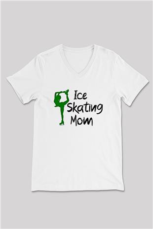Buz Pateni Baskılı Unisex V Yaka Tişört - Tshirt
