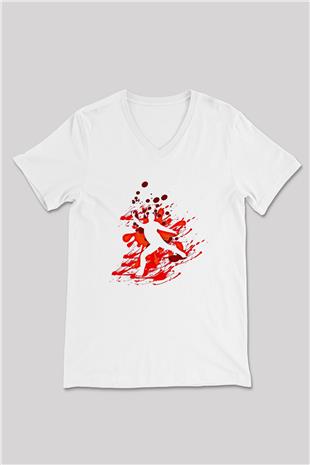 Buz Pateni Baskılı Unisex V Yaka Tişört - Tshirt