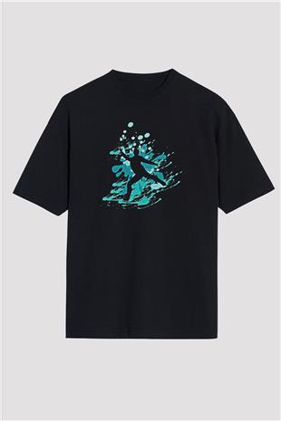 Buz Pateni - Ice skating Baskılı Unisex Siyah Oversize Tişört