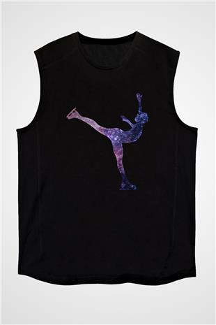 Buz Pateni - Ice skating Baskılı Unisex Siyah Kolsuz Tişört