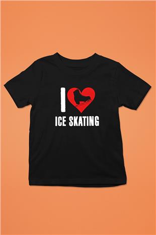 Buz Pateni - Ice skating Baskılı Unisex Siyah Çocuk Tİşörtü - Tshirt