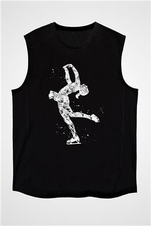 Buz Pateni - Ice skating Baskılı Unisex Siyah Kolsuz Tişört