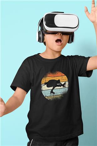 Buz Pateni - Ice skating Baskılı Unisex Siyah Çocuk Tİşörtü - Tshirt