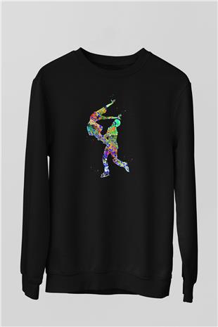 Buz Pateni - Ice skating Baskılı Unisex Siyah Sweatshirt