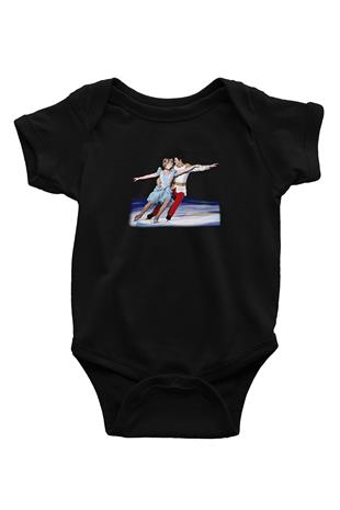 Buz Pateni - Ice skating Baskılı Unisex Siyah Bebek Body - Zıbın