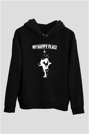 Buz Pateni - Ice skating Baskılı Unisex Siyah Hoodie