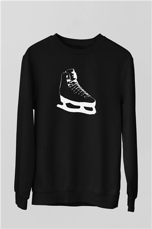 Buz Pateni - Ice skating Baskılı Unisex Siyah Sweatshirt