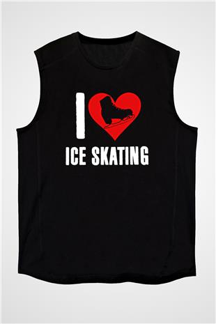 Buz Pateni - Ice skating Baskılı Unisex Siyah Kolsuz Tişört