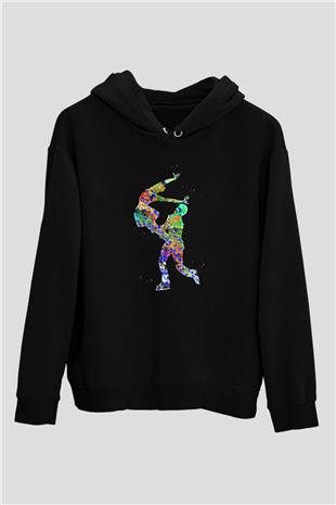 Buz Pateni - Ice skating Baskılı Unisex Siyah Hoodie