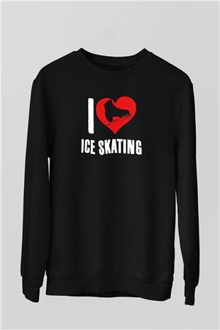 Buz Pateni - Ice skating Baskılı Unisex Siyah Sweatshirt