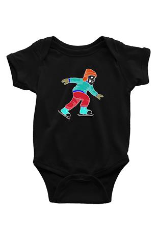 Buz Pateni - Ice skating Baskılı Unisex Siyah Bebek Body - Zıbın