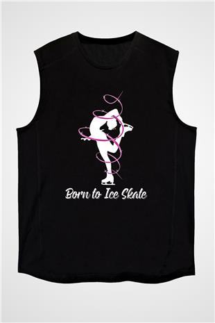 Buz Pateni - Ice skating Baskılı Unisex Siyah Kolsuz Tişört