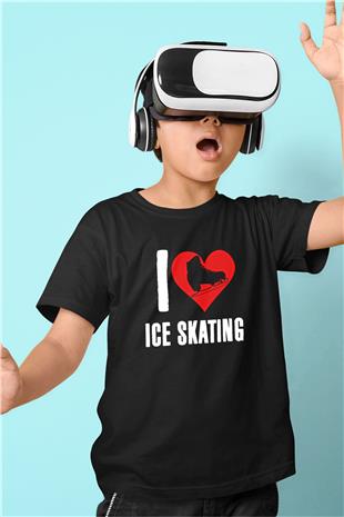 Buz Pateni - Ice skating Baskılı Unisex Siyah Çocuk Tİşörtü - Tshirt