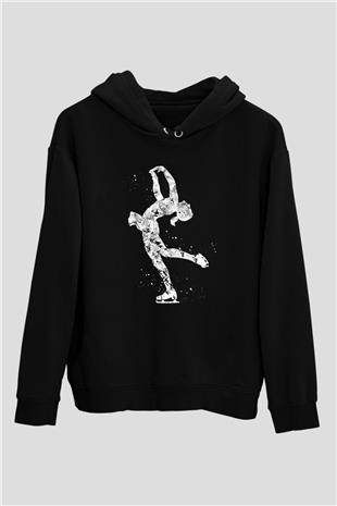 Buz Pateni - Ice skating Baskılı Unisex Siyah Hoodie