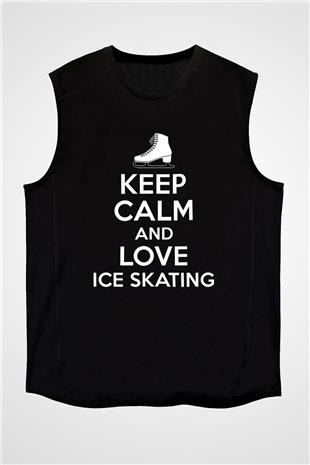 Buz Pateni - Ice skating Baskılı Unisex Siyah Kolsuz Tişört