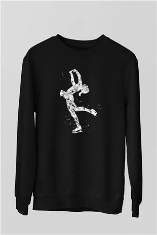 Buz Pateni - Ice skating Baskılı Unisex Siyah Sweatshirt