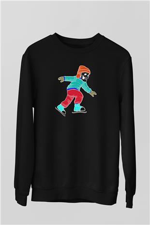 Buz Pateni - Ice skating Baskılı Unisex Siyah Sweatshirt