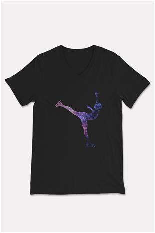 Buz Pateni - Ice skating Baskılı Unisex Siyah V Yaka Tişört