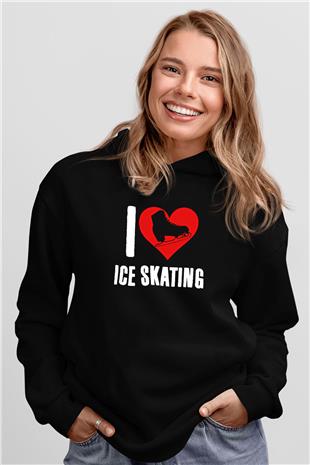 Buz Pateni - Ice skating Baskılı Unisex Siyah Hoodie