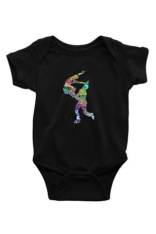 Buz Pateni - Ice skating Baskılı Unisex Siyah Bebek Body - Zıbın