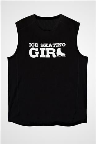 Buz Pateni - Ice skating Baskılı Unisex Siyah Kolsuz Tişört