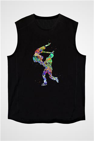 Buz Pateni - Ice skating Baskılı Unisex Siyah Kolsuz Tişört
