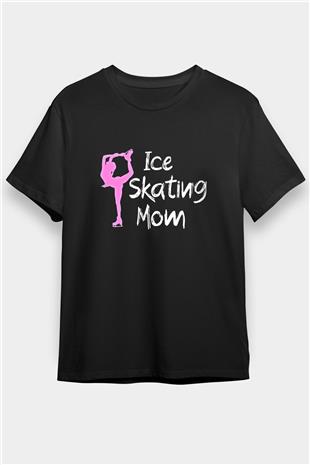 Buz Pateni - Ice skating Baskılı Unisex Siyah Tişört - Tshirt