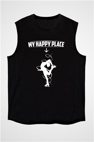 Buz Pateni - Ice skating Baskılı Unisex Siyah Kolsuz Tişört