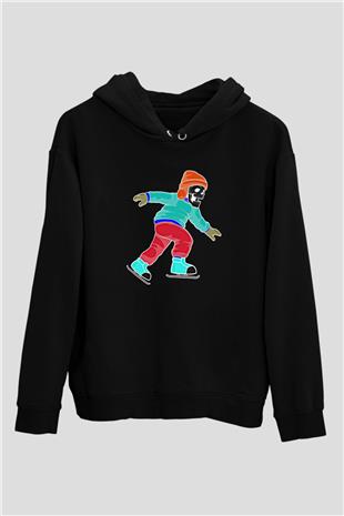 Buz Pateni - Ice skating Baskılı Unisex Siyah Hoodie