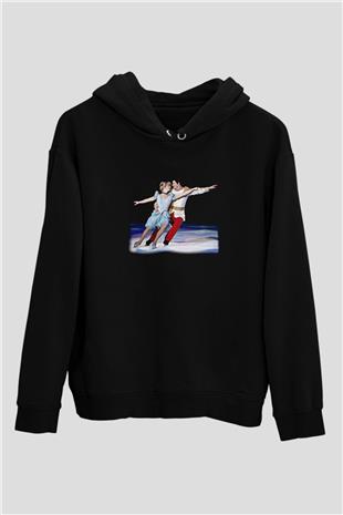 Buz Pateni - Ice skating Baskılı Unisex Siyah Hoodie
