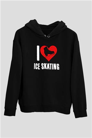 Buz Pateni - Ice skating Baskılı Unisex Siyah Hoodie