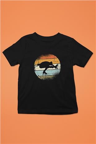 Buz Pateni - Ice skating Baskılı Unisex Siyah Çocuk Tİşörtü - Tshirt