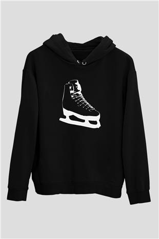 Buz Pateni - Ice skating Baskılı Unisex Siyah Hoodie
