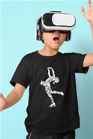Buz Pateni - Ice skating Baskılı Unisex Siyah Çocuk Tİşörtü - Tshirt
